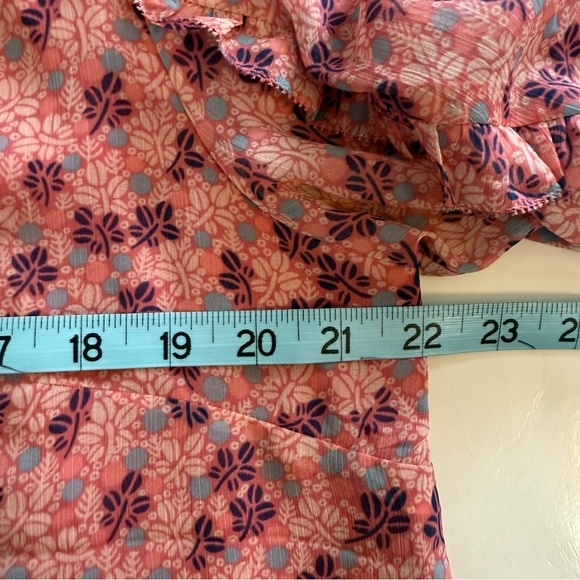 Talbots Pink Floral Ruffle Long Sleeve Sheer Overlay Whimsical Shirt Blouse Top - Picture 9 of 10